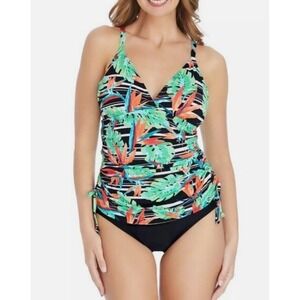 St Johns Bay Size 18  Multiway Strap One Piece Faux Tankini Swimsuit Ruched Side